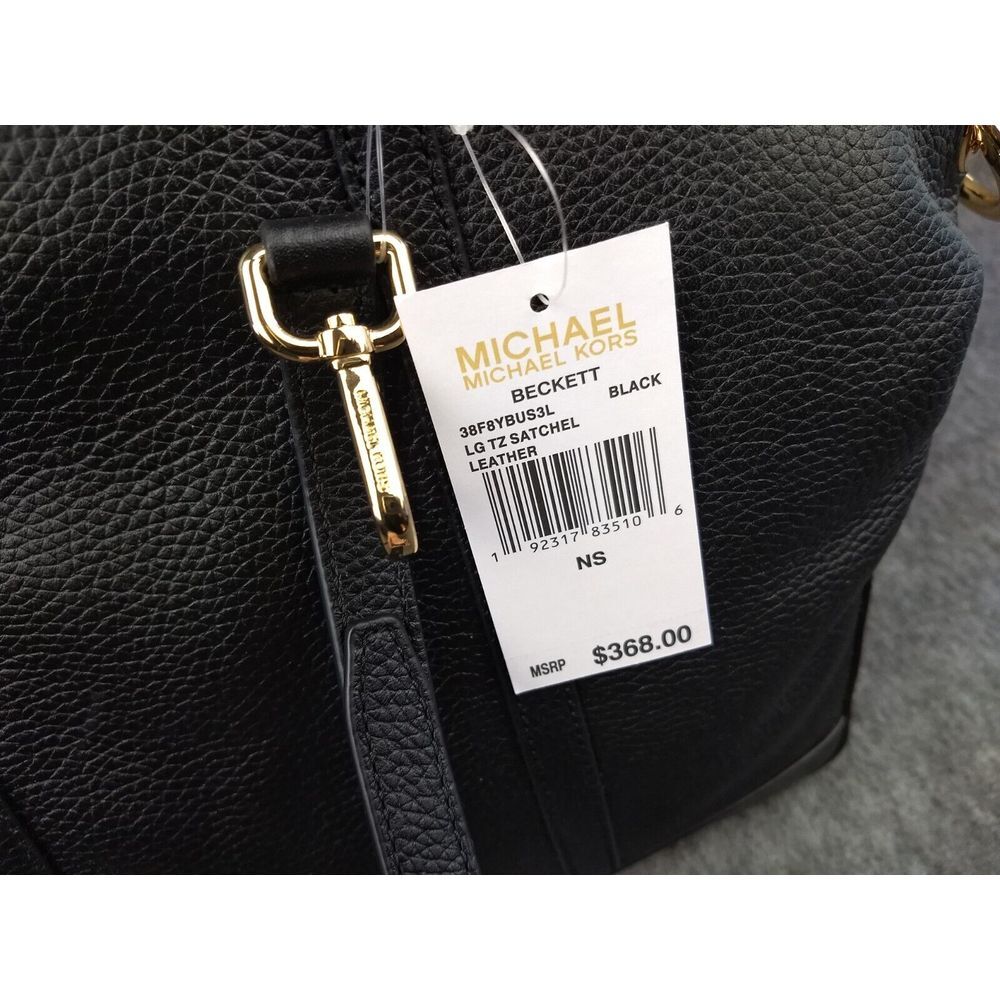 Michael Kors Leather Beckett Satchel Black Crossbody Strap MK‎ Padlock Charm NWT - Picture 7 of 16